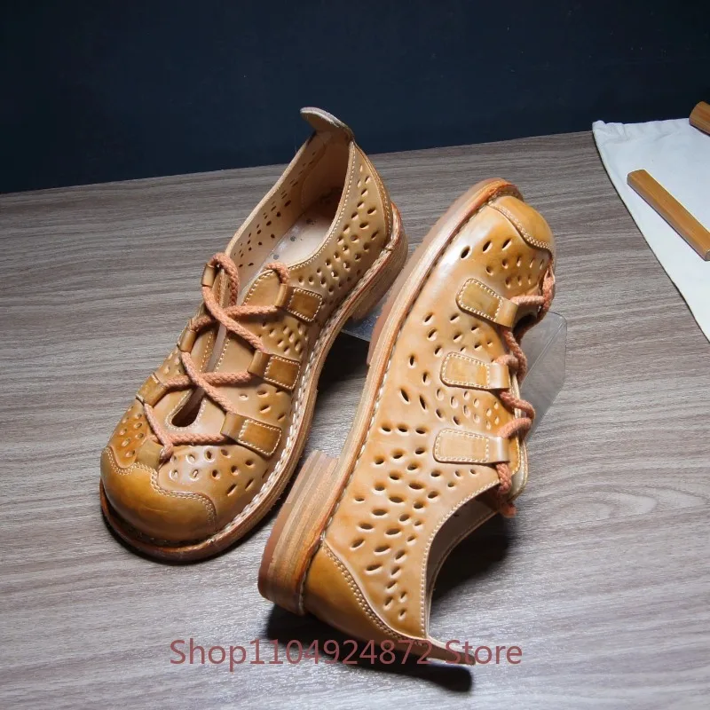 Luxury Designer Summer Casual Leather Shoes Men's Genuine Leather Loafers Party Office Fashion Work Hollow Out Shoes Male