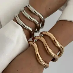 DIEZI 2pcs/set Vintage Cuff Bangles Hip Hop Punk Gold Silver Color Geometric Metal Bangles For Women Bracelets Men Boho Jewelry