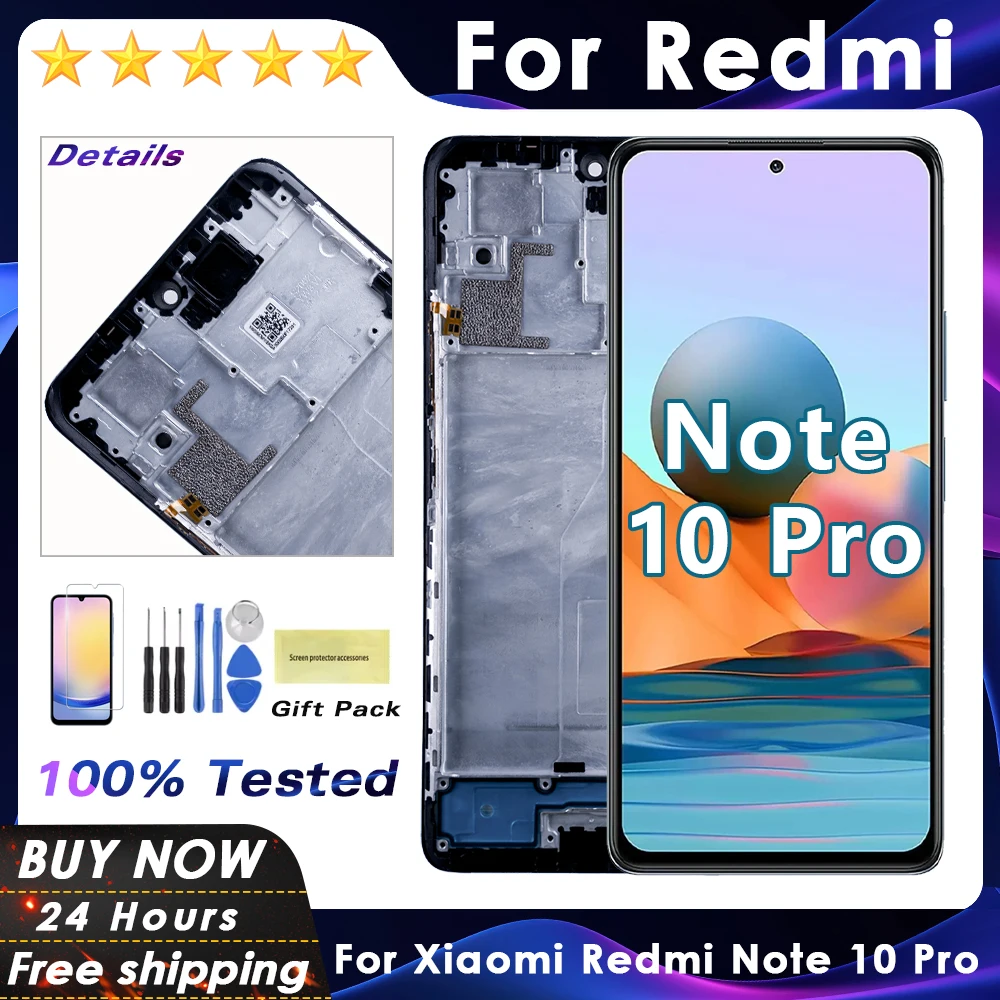 AAA Quality For Redmi Note10Pro 4G M2101K6G LCD Display For Xiaomi Redmi Note 10 Pro LCD Display Touch Screen Replace with Frame