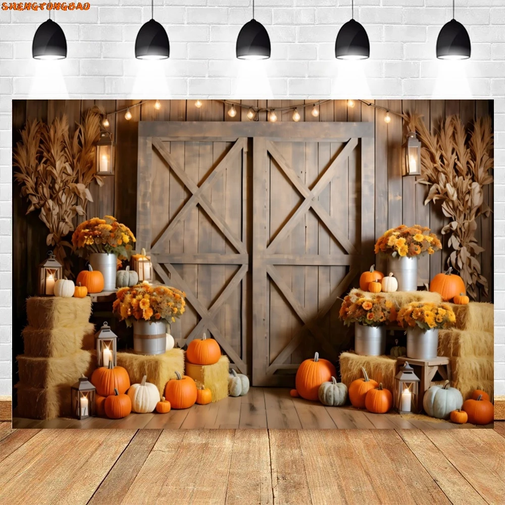 Harvested ฤดูใบไม้ร่วงฉากหลังสําหรับถ่ายภาพภายใน Golden Fall ฟักทองดอกไม้ Baby Shower ผู้ใหญ่เด็กภาพพื้นหลัง