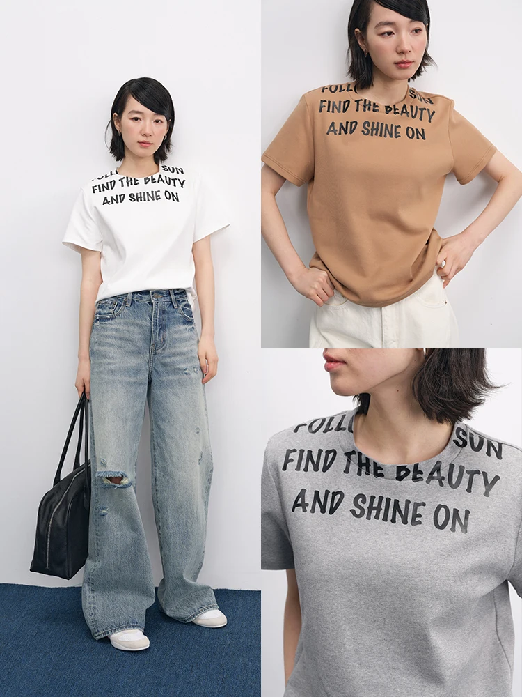 

Высококачественная футболка из чесаного хлопка с термотрансферной печатью, универсальная, свободного кроя, женская, повседневная, с круглым вырезом, короткий рукав, T708W