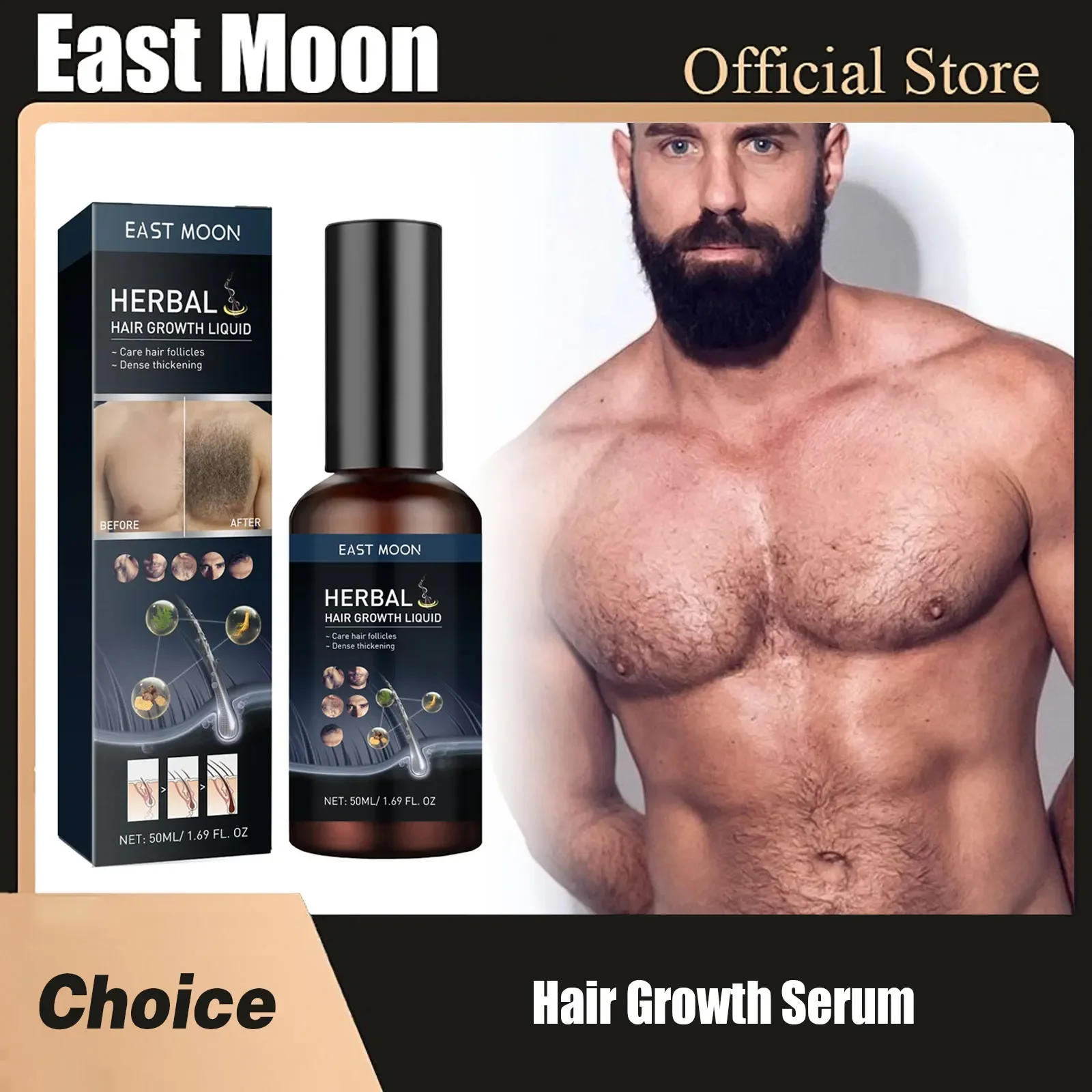 

Hair Growth Serum Chest Body Hair Mustache Regrowth Longer Thicker Hair Thinning Treatment Moisture Nourish Beard Growth Spray