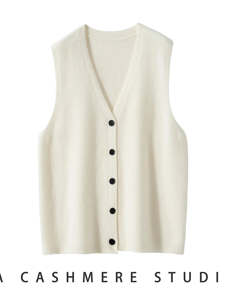 Outono inverno feminino quente macio casual solto com decote em v jaqueta de malha colete cardigan camisola 100% cashmere conforto roupas topos