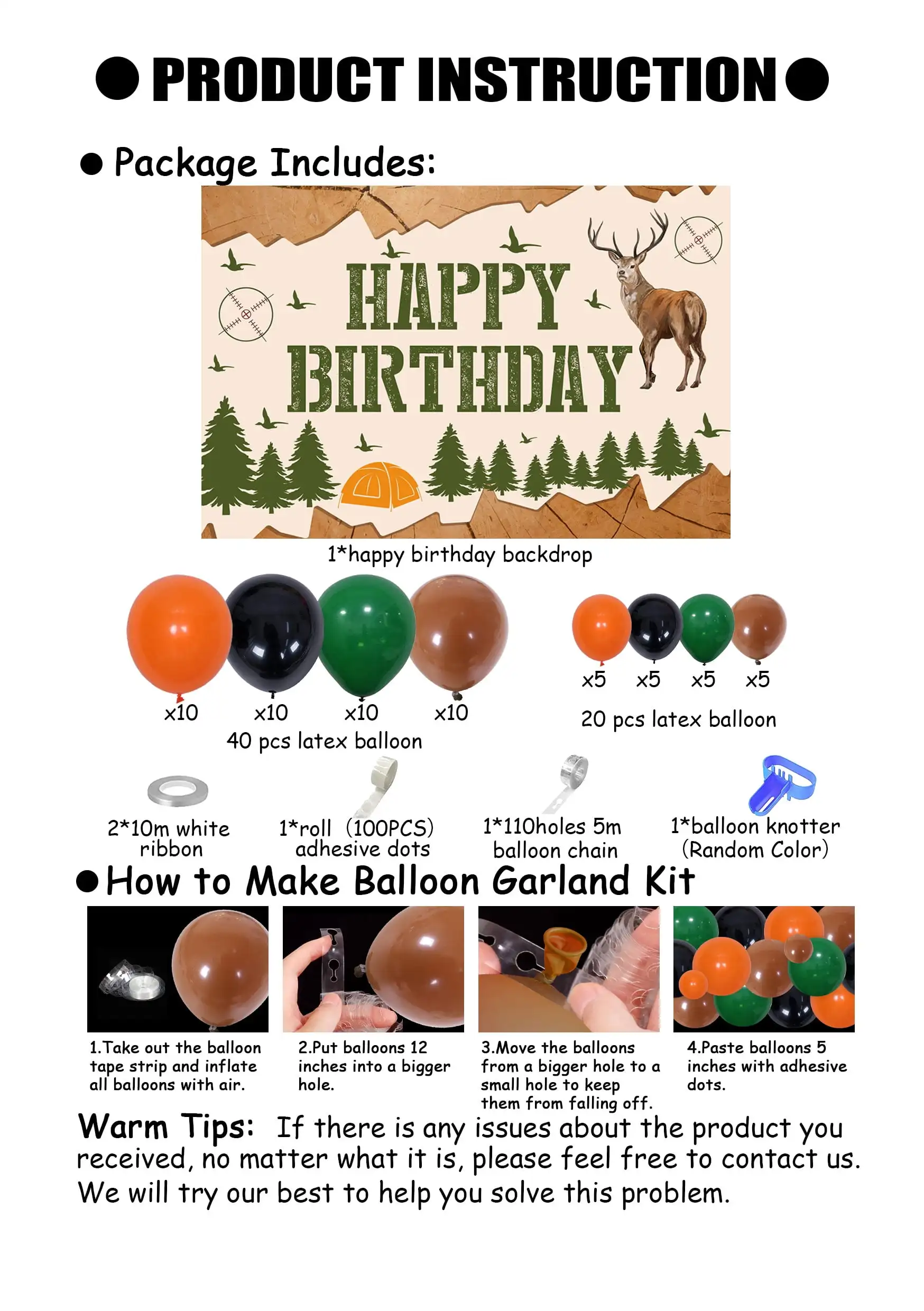 Deer Hunting Theme Birthday Party Decor Set, Backdrop Balloons, Arch Kit for Kids, Party Supplies, Happy Birthday