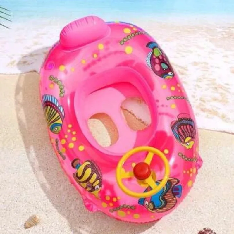 Brinquedos aquáticos para bebês, anel de natação com animais de desenho animado, piscina ao ar livre, assento inflável, barco flutuante, acessórios para jogos aquáticos para crianças