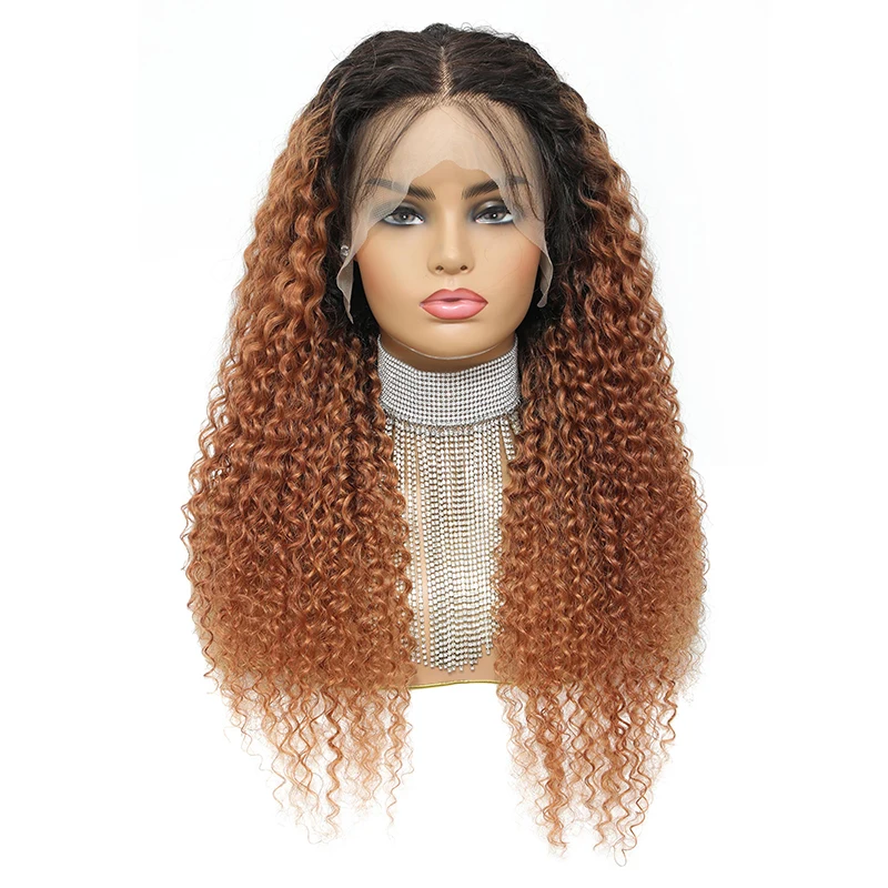 

Kinky Curly Lace Front Human Hair Wigs T1B/30 Ombre Colored Lace Front Wig Brazilian Remy Hair Curly Wigs For Black Women 150%
