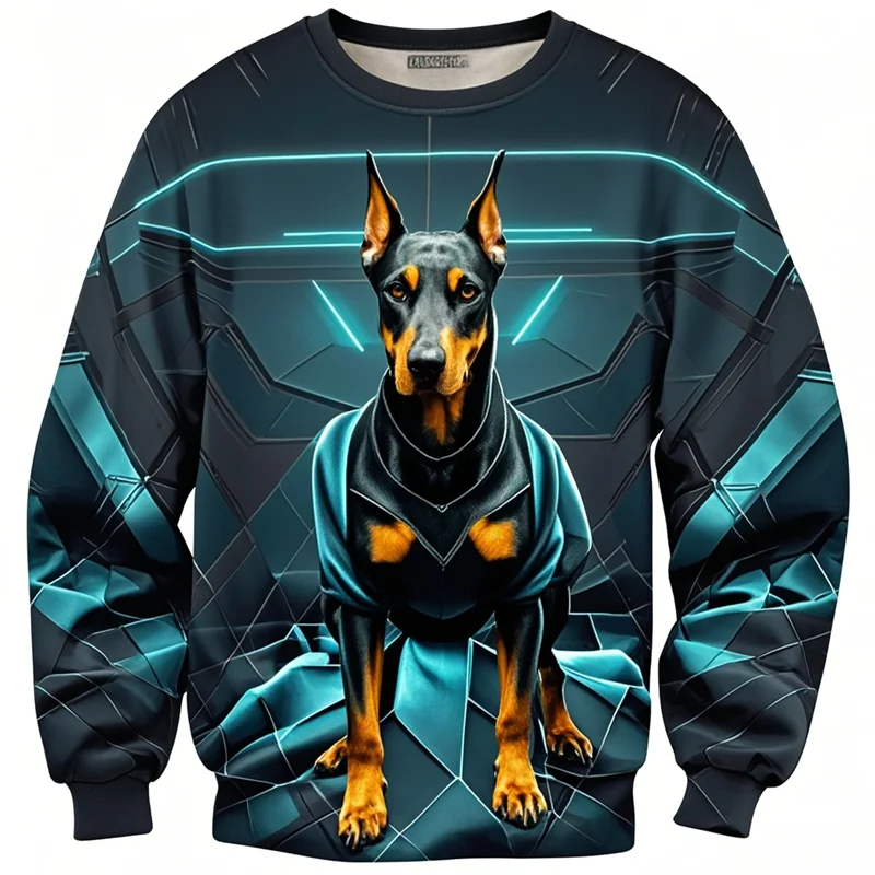 Cool Animal Dobermann 3D Printing Sweatshirts Doggy Dobermann Graphic Round Neck Hoodies Kid Fashion Clothing Mens Sweatshirts