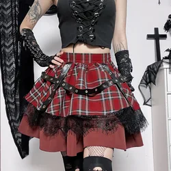 Gothic Harajuku Girls Plaid Pleated Skirt Punk Sweet Lace Kawaii Clothing Y2k Lolita Cake Mini Skirts Cosplay Costume