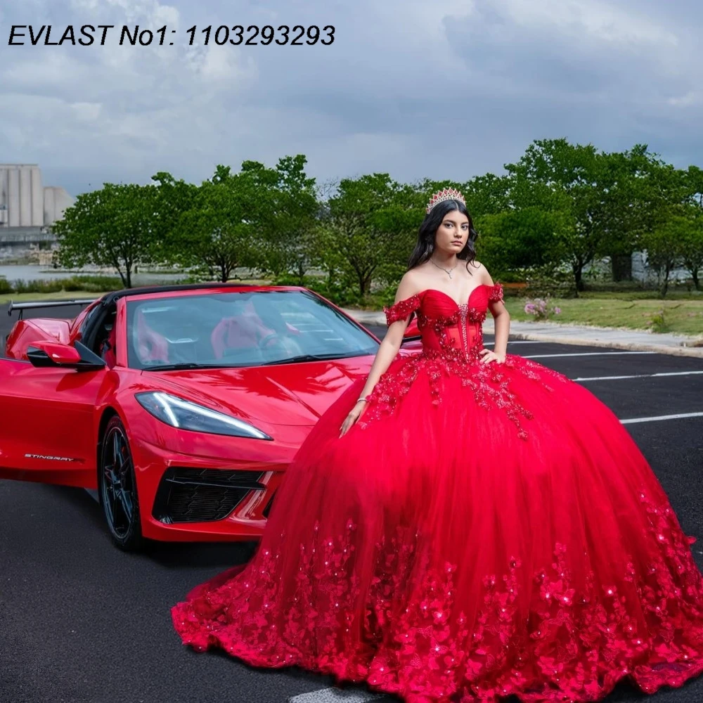

EVLAST Customized Shiny Red Ball Gown Quinceanera Dress Glitter Applique Beading Corset Sweet 16 Vestidos De 15 Anos E1QN161
