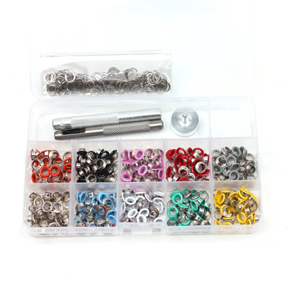 

300 Sets Colorful Grommets 10 Colors Eyelet Button Fastener Clothing Accessories DIY Craft Projects Easy Storage Case