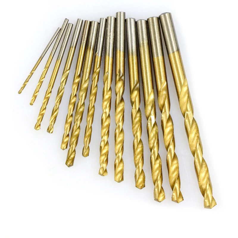 13pcs 1.5-6.5mm Twist Drill Bit Set HSS Titanium Coated Round Shank Punch Hole Tool Core Woodworking Tools Hard Metal Drill Bits
