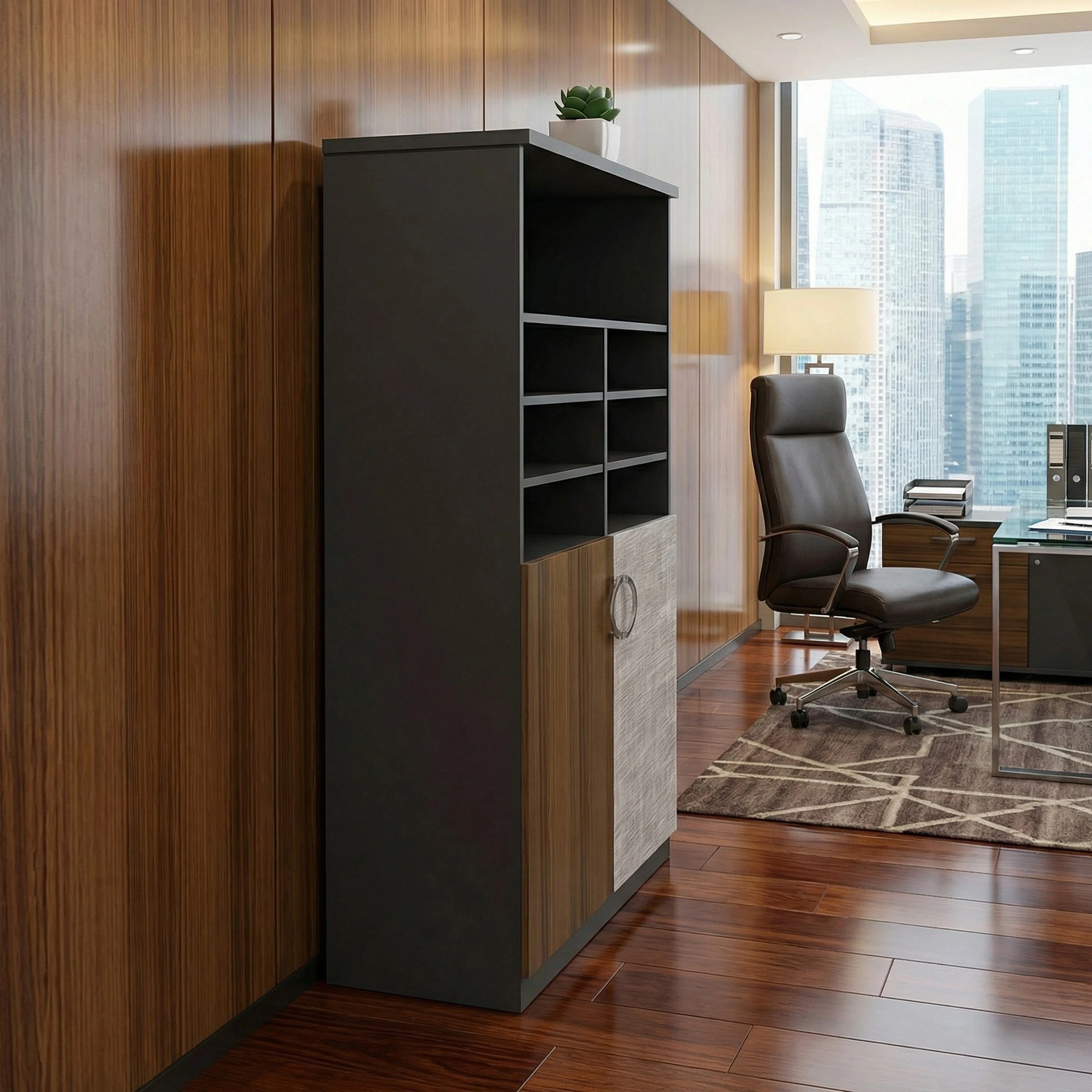 ！@High-Grade Wooden Filing Cabinet Multi-Layer Storage Solid Wood Veneer for Office Confidential Document & Equipment Placement