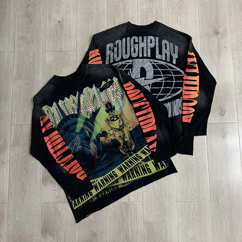 26ss Rough Play Long Sleeve Retro Crisis Goddess Printed T-shirt American Loose High Quality Rough Play Men's Clothing