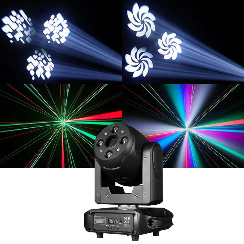Luce da palco con motivo laser a prisma 4 + 4 + 1, flash a testa mobile con luce soffusa a LED colorata a barra