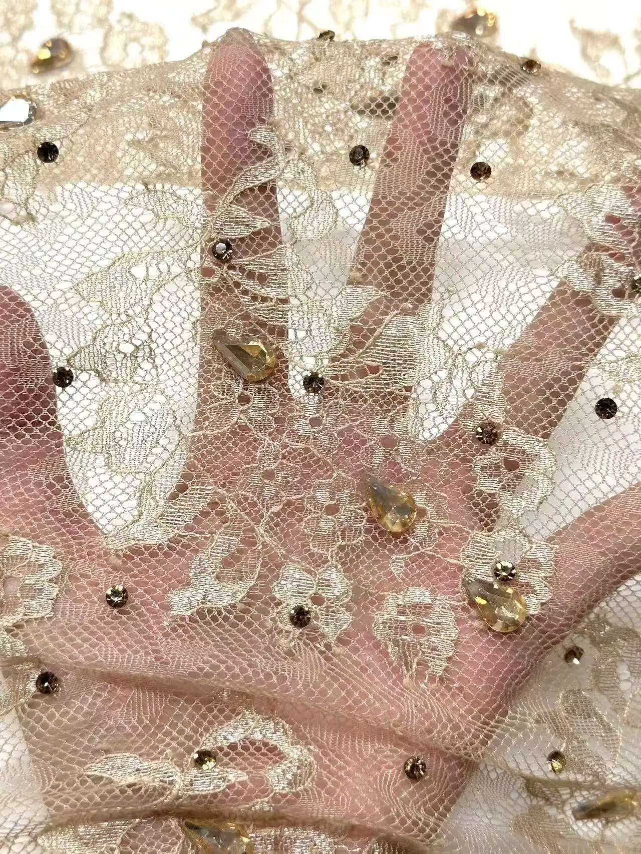 African 2026 Hot Sale Dignified Luxury Quality Handmade Embroidery Net Lace Fabric with Stones for Women Wedding Dress 3 Meters