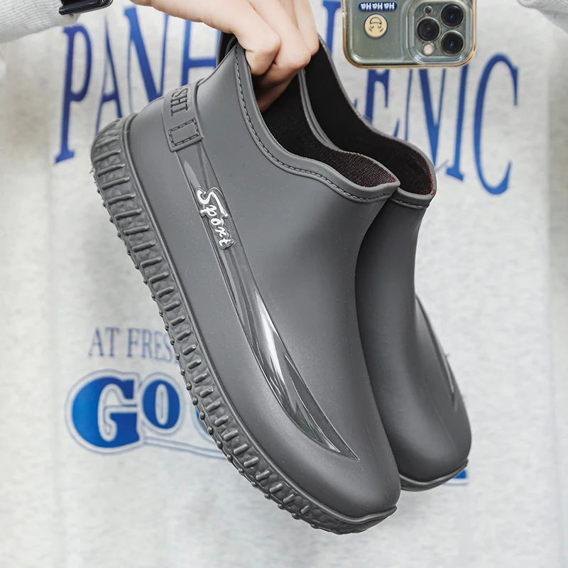 Brand Mens Rain Boots Chef Shoes Fishing Shoes Casual Waterproof Comfortable Trend Non-slip Strong Wear-resistant Boots High Top image 4