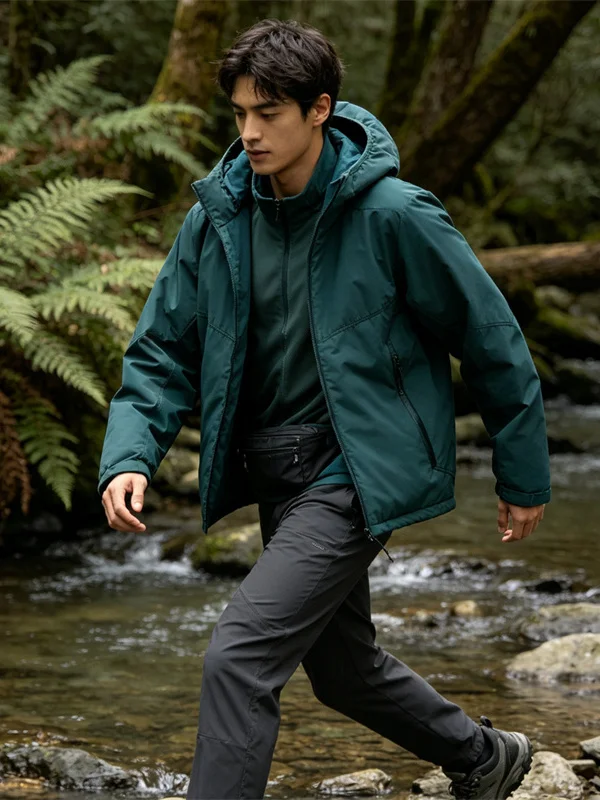 Water-Resistant Lightweight Thermal Cotton Jacket Outdoor Unisex Warmth Nylon Filling Standard Fit Casual Style Hooded Coat