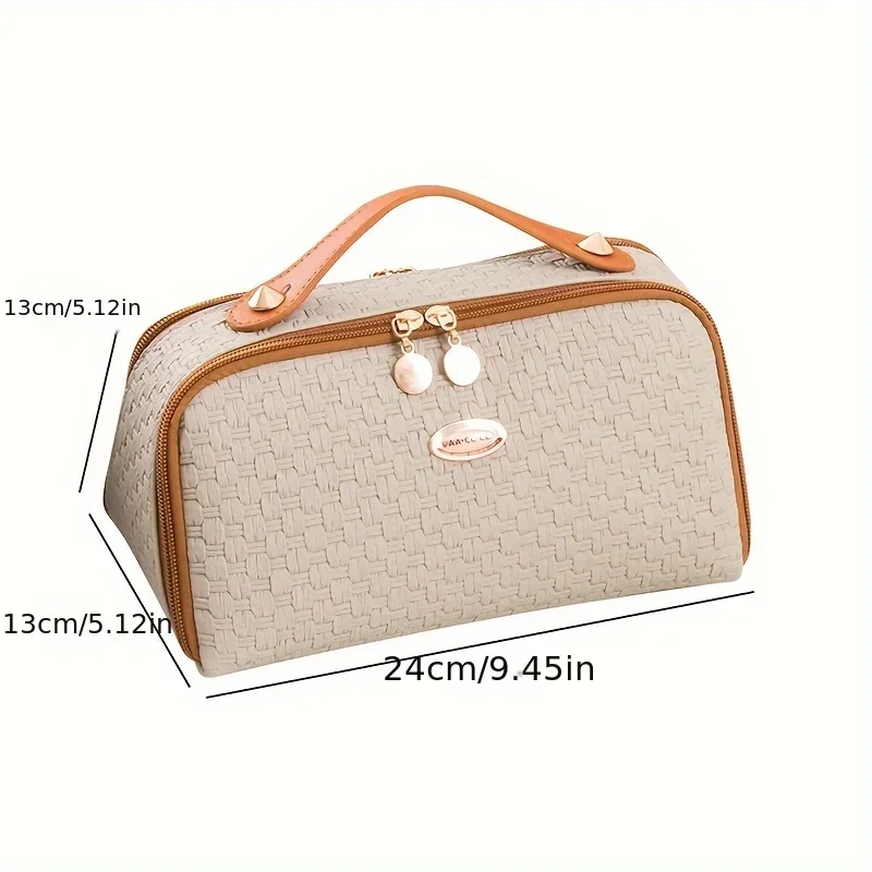 Borsa per il trucco 1PC borsa da toilette da viaggio avanzata con motivo intrecciato borsa per cosmetici di grande capacità borsa a cuscino doppia