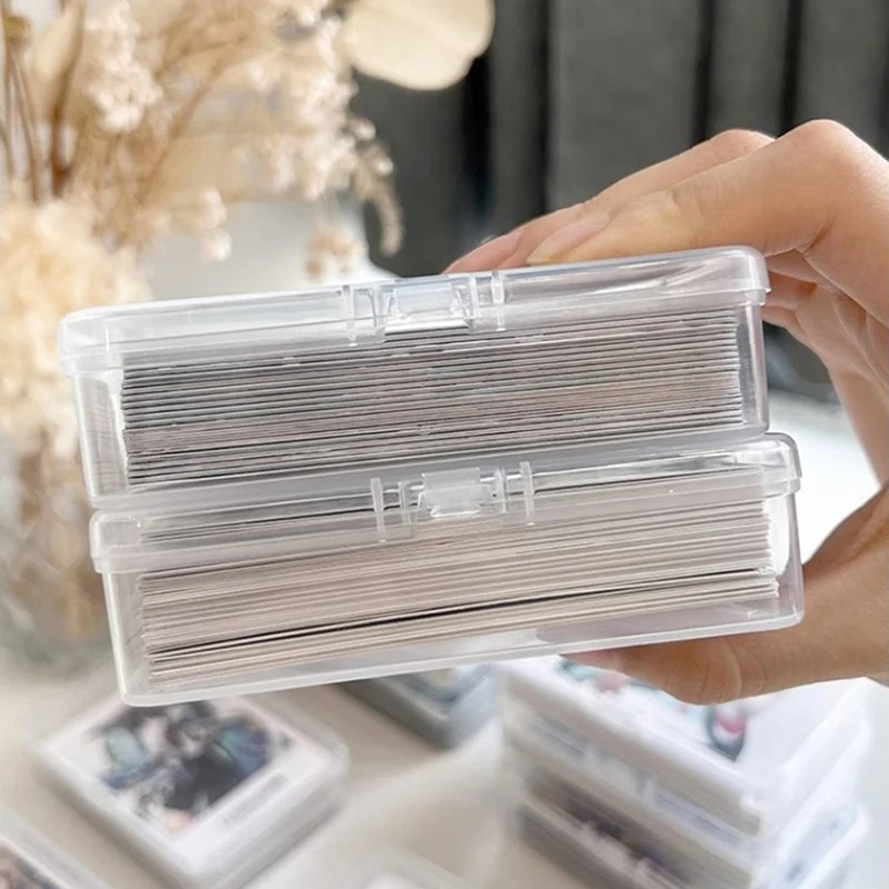 New Transparent Plastic Storage Box Photocards Small Card Storage Box Desk Organizer Box Classification Box Stationery