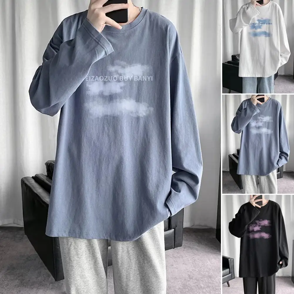 Spring T-shirt Long Sleeves Streetwear Comfortable Letter Print Round Neck Autumn Tops Autumn T-shirt for Home