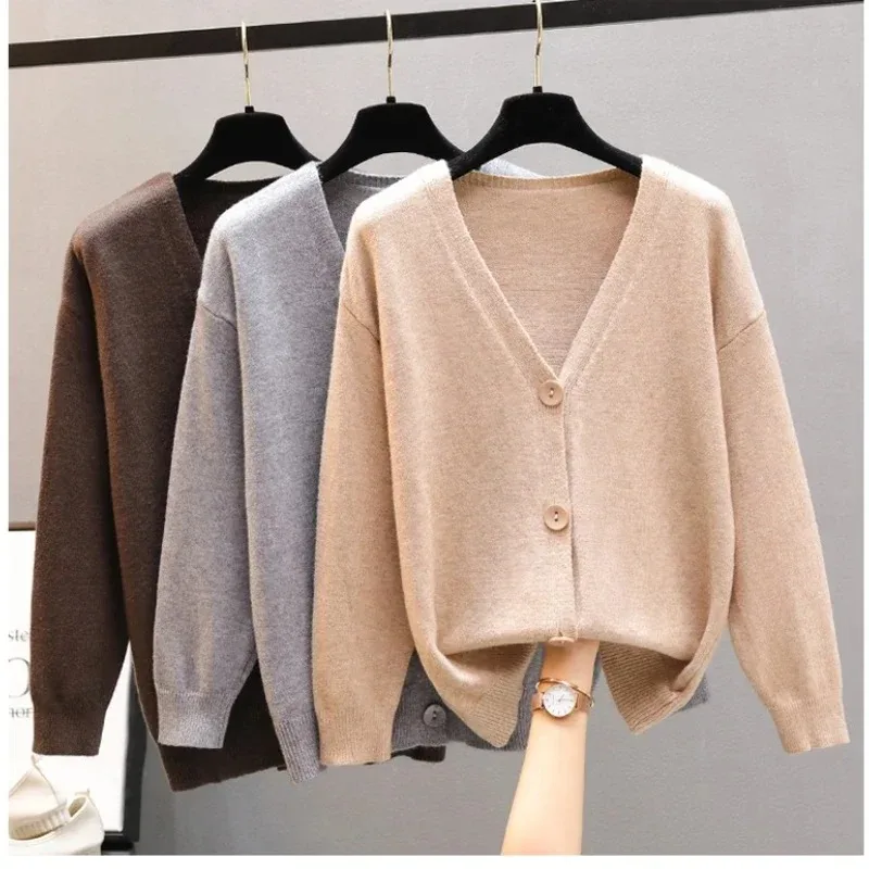 Herbst Mode Pullover Jacke Koreanische Frauen V-ausschnitt mit Langen ärmeln Strickjacke Pullover Elegante einreiher Casual frauen Strickwaren