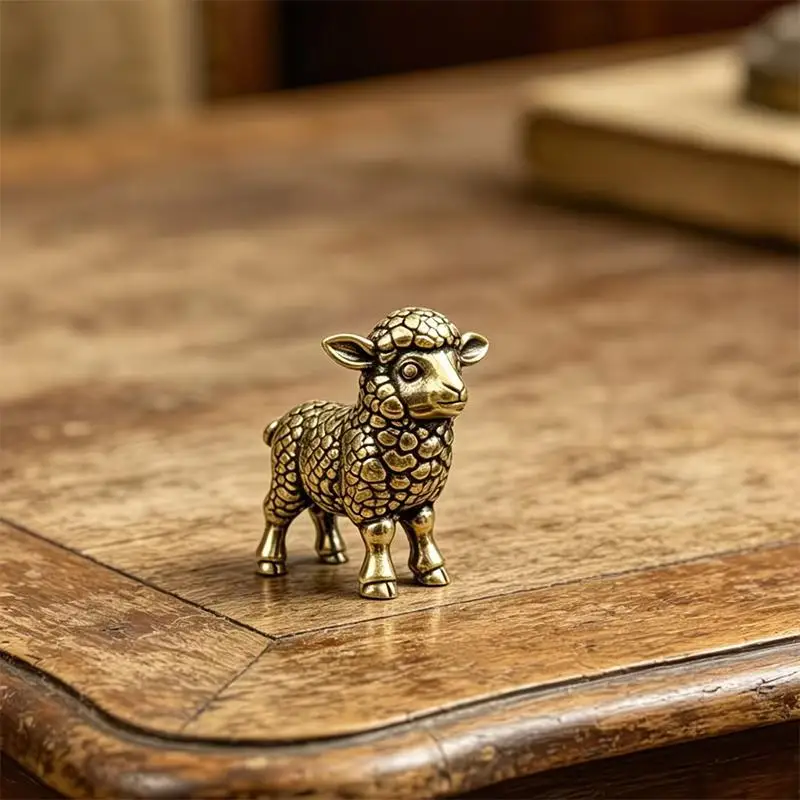 Chinese Zodiac Goat Lucky Statue Hand Polished Brass Sheep Figurine Desktop Ornament for Office Fengshui Decor