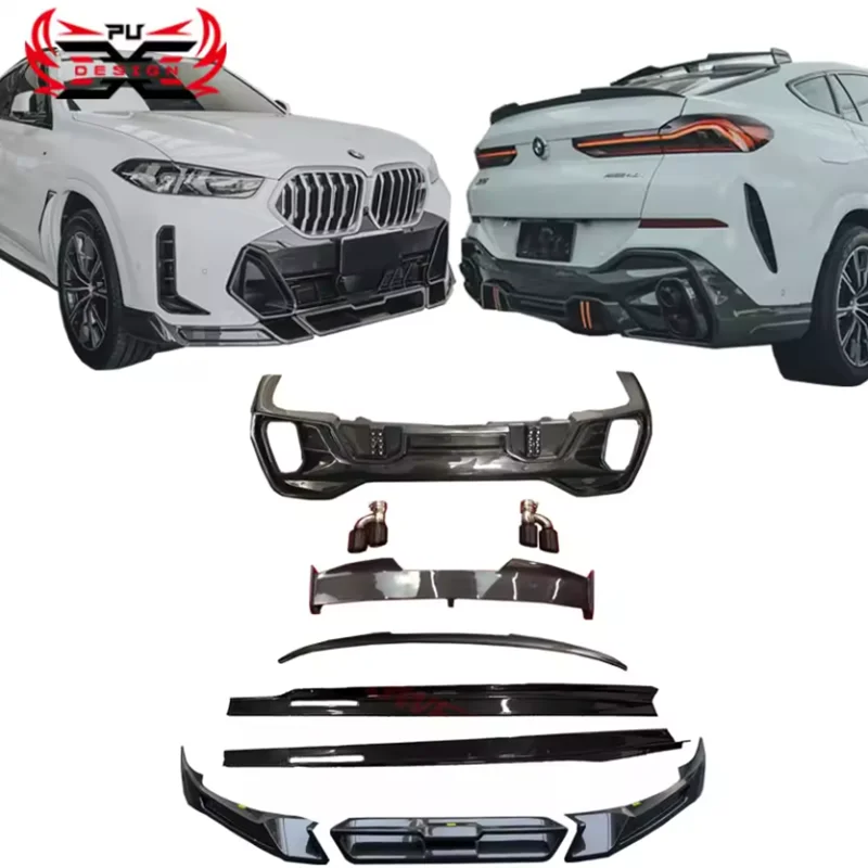 

For BMW X6 G06 lci FD Style Carbon Fiber Body Kit Front Lip Side Skirt Rear Diffuser Grille Hood Canards Spoiler Wing