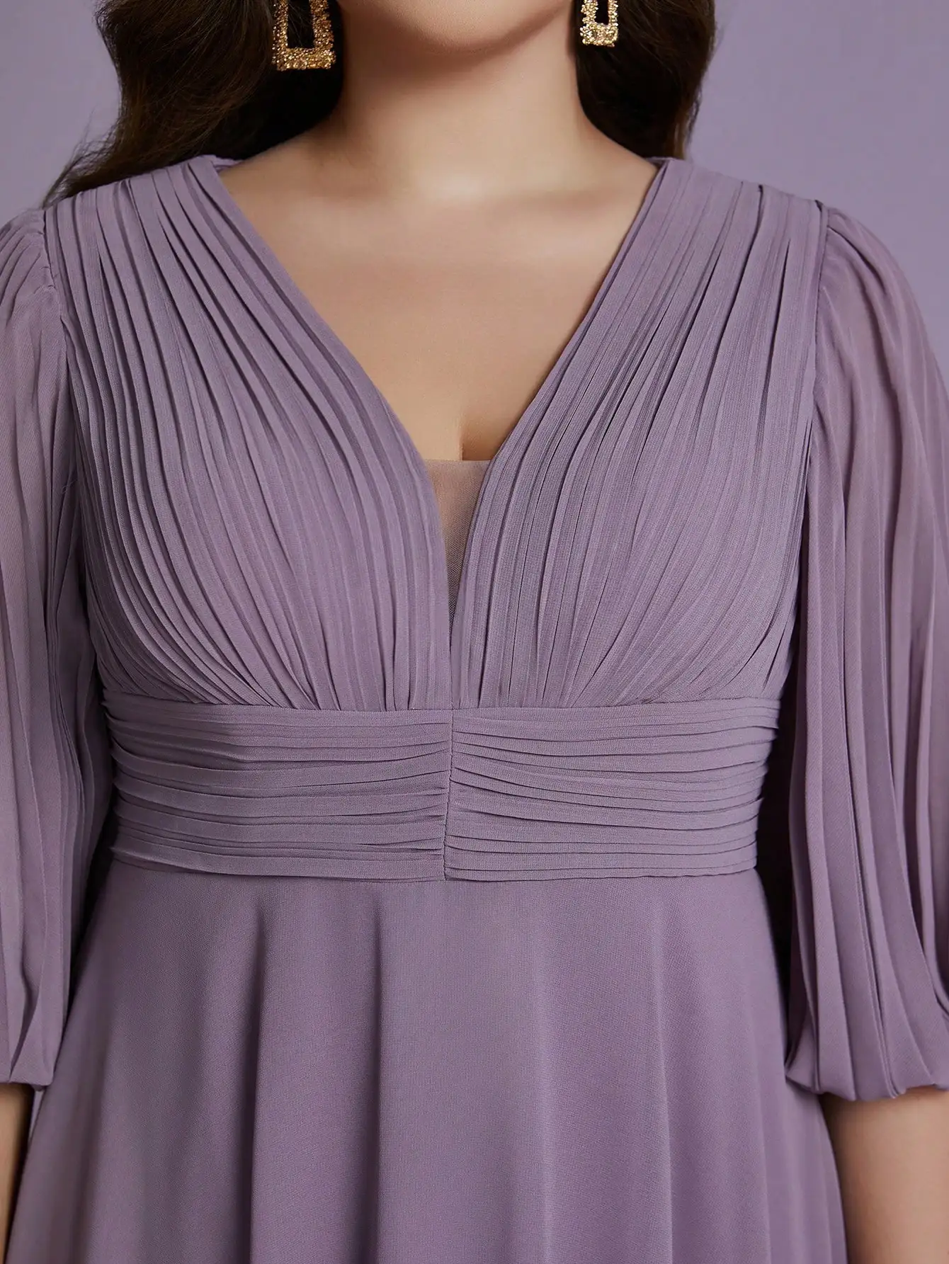 Immagine 4: Abito lungo in chiffon di seta Mgiacy Plus Size con scollo a V profondo e stampa solare, con orlo ampio e svasato