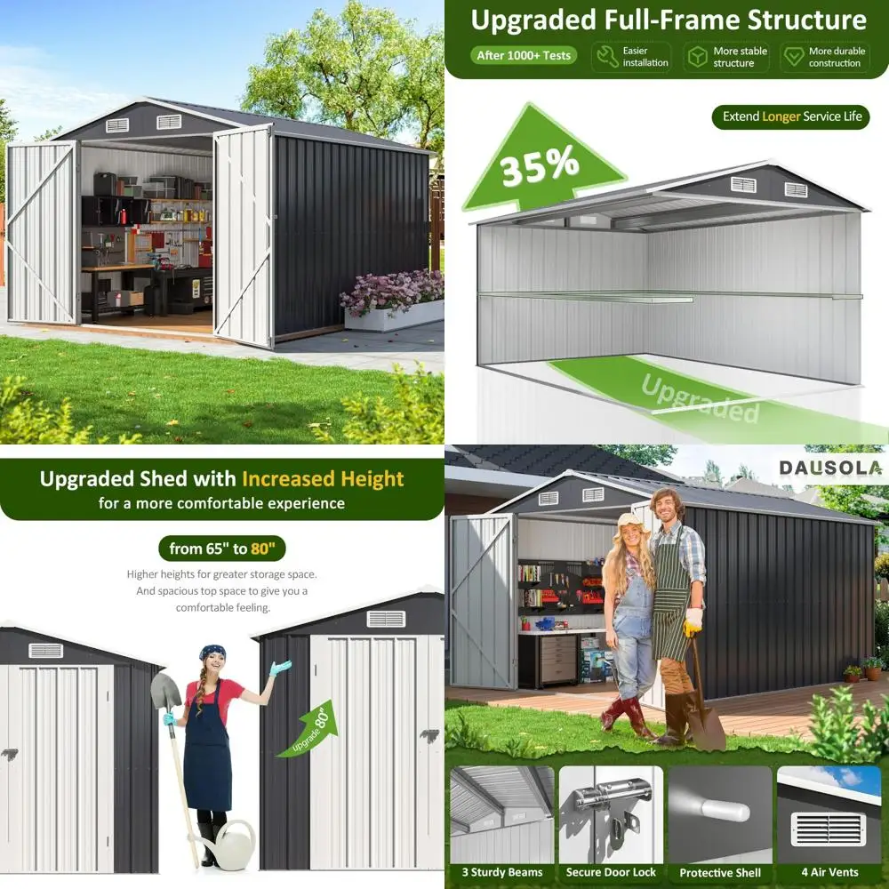 

Durable Metal Outdoor Storage Shed, 8x12 Feet, with Enhanced Frame and Secure Lockable Doors for Garden Tools and Equipment
