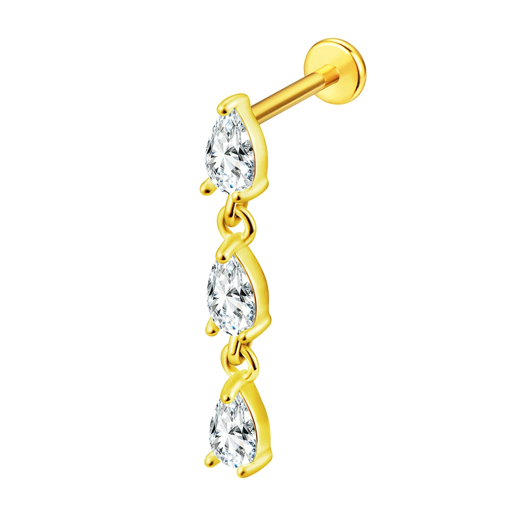 1PC Cloud Water  Drop Earring Stud16G Stainless Steel Helix Cartilage Chain Internal Thread Labret Stud Piercing Earrings