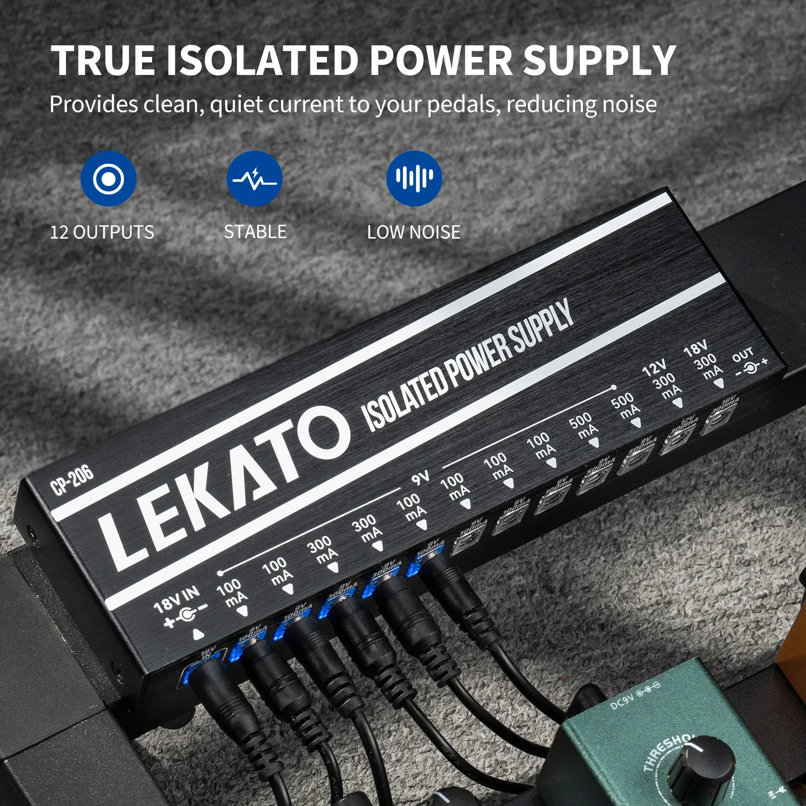 

Road-Ready Lekato Cp-206 Power 12 Isolated Outputs W/ Short Circuit Protection - Stable 9V/12V/18V for Stage & Studio Pedals