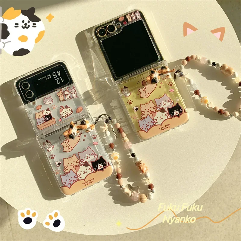 2025 bonito 3d gato cartão caso de telefone para samsung galaxy zflip6 capa dura para samsung z flip3 zflip4 zflip5 suporte escudo sólido