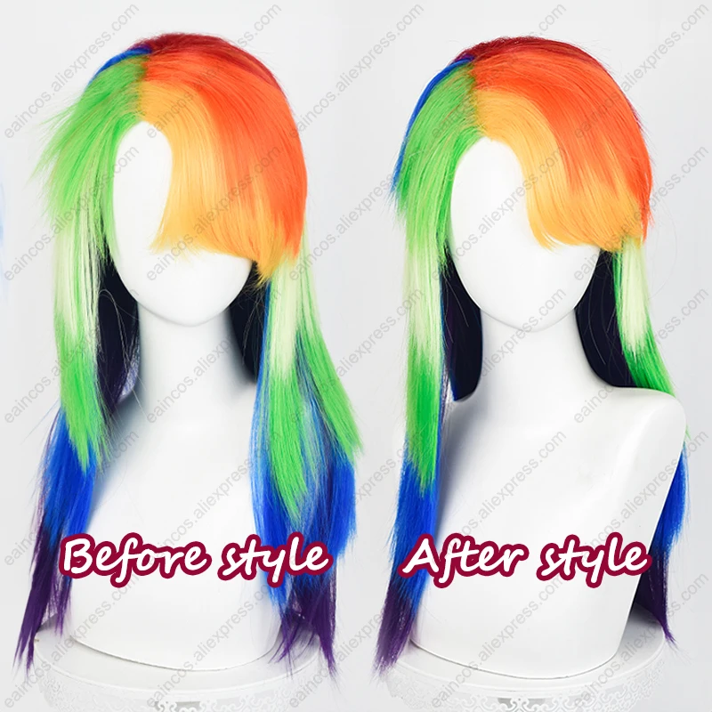 Peruka do cosplay Rainbow Dash 65cm długie peruki mieszane kolorowe żaroodporne włosy syntetyczne