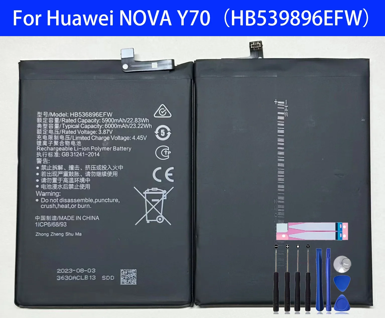 

100% Original HB536896EFW Replacement Battery For Huawei Nova Y70 Batteries+Tools