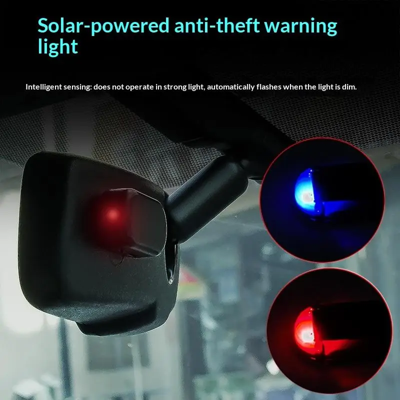 【CR】Solar Simulated Car Anti-Theft Alarm LED Flashing Light Fake Warning Lamp No Power Cost for All Vehicle Auto Security Use