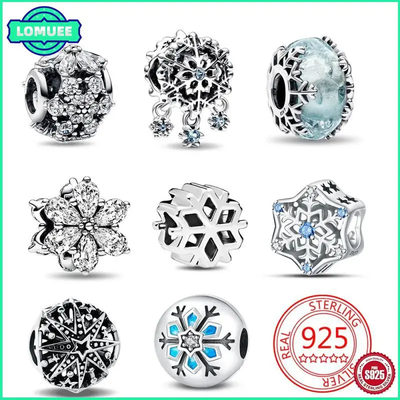 Breloques en argent regardé 925 pour femme, flocon de neige, boule magique, perle, convient au bracelet original, bijoux à bricoler soi-même, cadeau exécutif, hiver