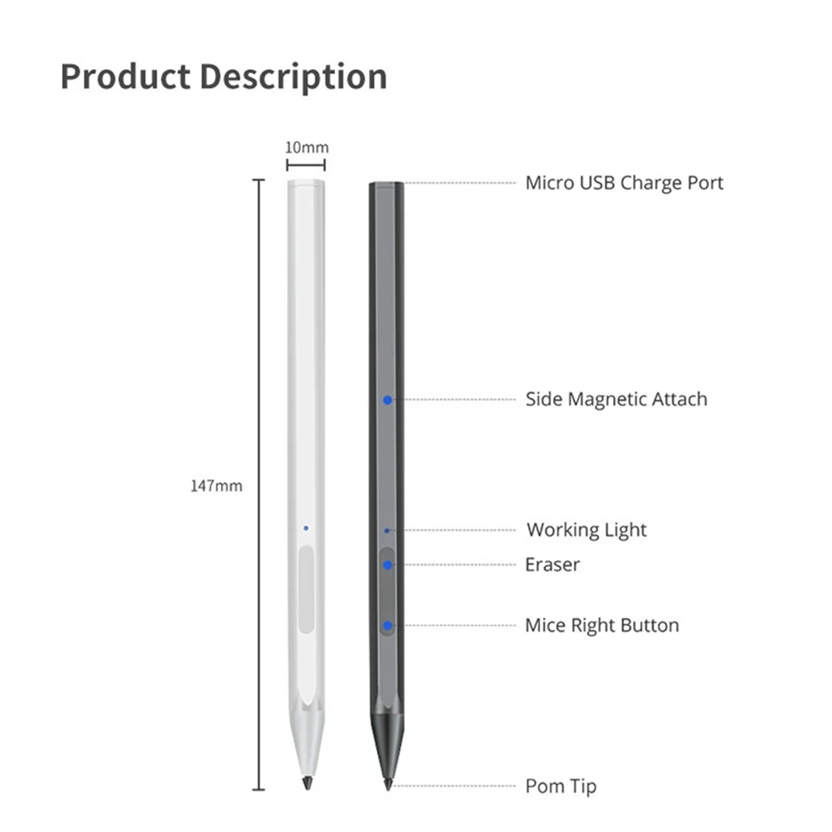 A04R-For Hp Envy Spectre Pavilion X360 Computer Multifunctional Convenient Portable Stylus Pen, Black
