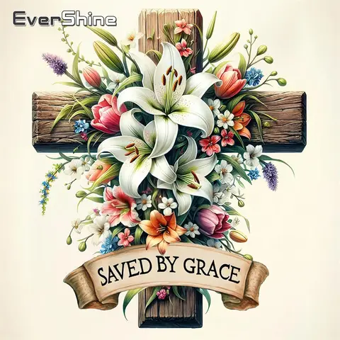Evershine DIY Diamond Painting Cross Religion Jesus Pattern for Adults Beginners Letter Diamond Mosaic Lily Flower Handicraft