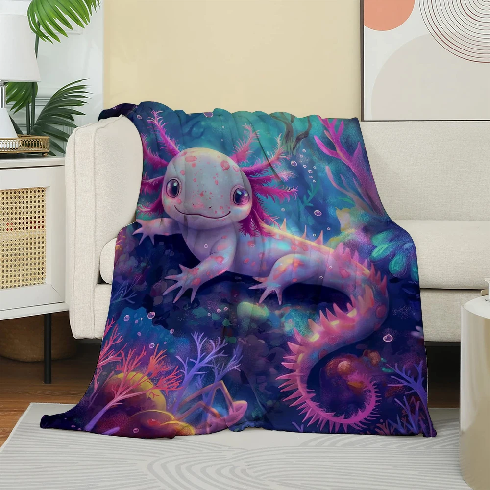1PC Überwurf, niedliche rosa Axolotl-Tiere, Kunstmuster, Flanelldecke, dünne Überwurf, weiche warme Decken, Festival-Geschenke für Familie und Freunde