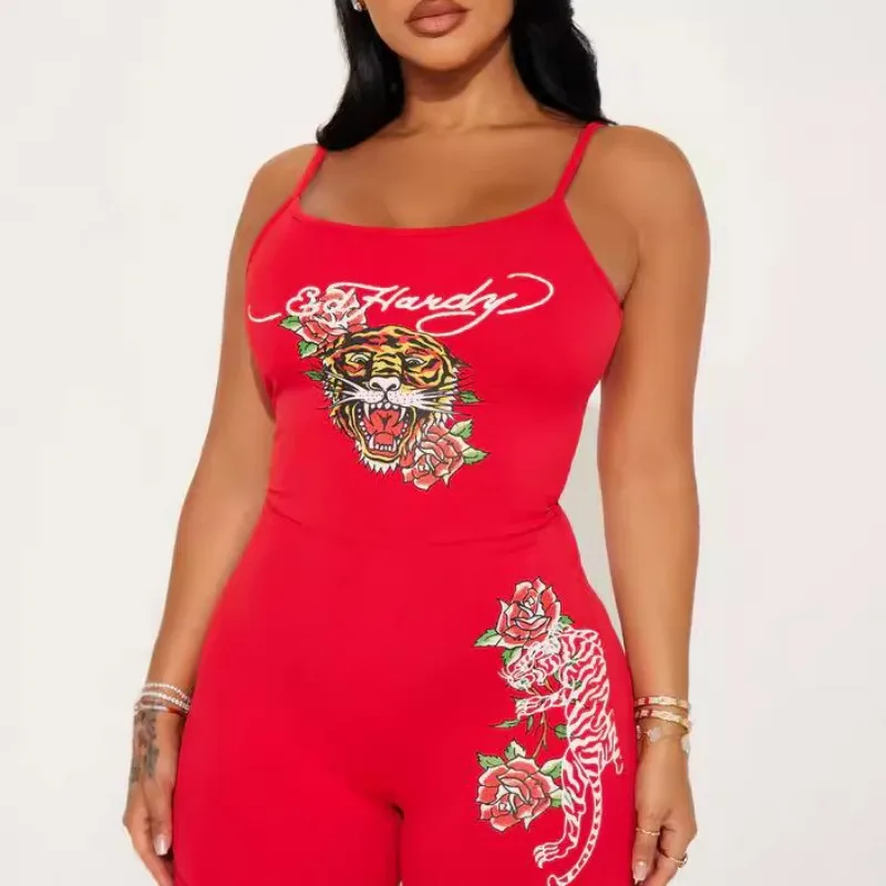 Funny Printed Women Rompers Spaghetti Straps Slim Playsuits 2024 Summer New Popular Streetwear Sexy Club Party One Piece Overall