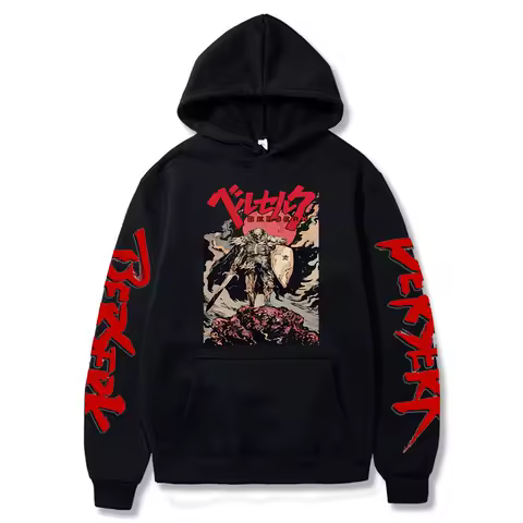 Japanese Anime Berserk Guts Skull Knight Hoodies Men's Manga Graphic Vintage Hoodies Casual Hip Hop Streetwear manga Sweatshirts