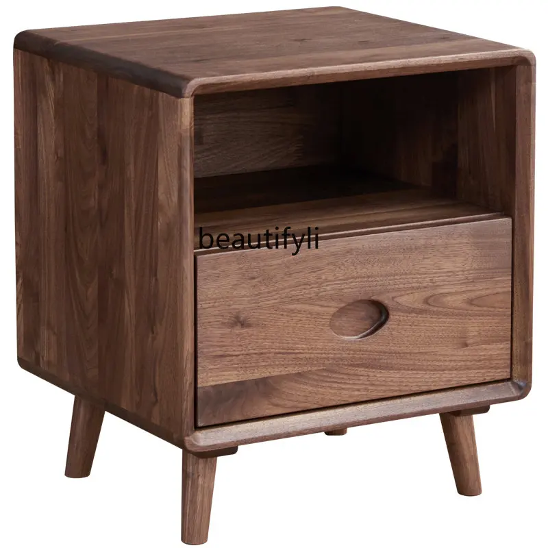 

Solid Wood Bedside Table Storage Rack Bedroom Small Cabinet Black Walnut Bedside Cabinet