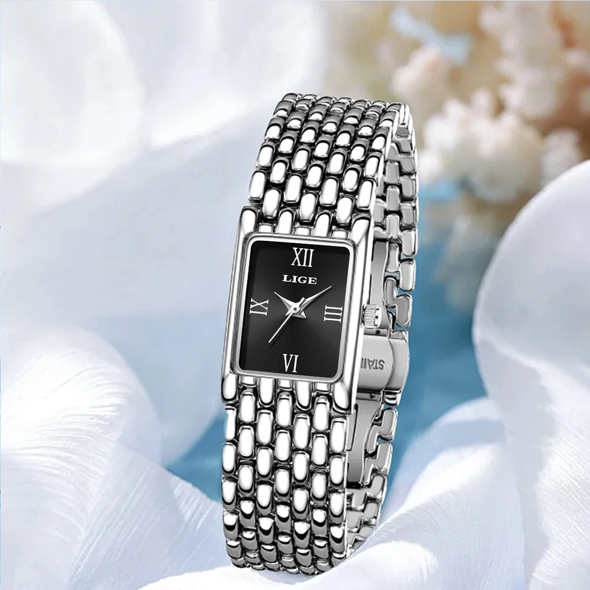 LIGE женские кварцевые часы, роскошный ремешок из нержавеющей стали, спортивные женские часы на открытом воздухе, водонепроницаемые квадратные женские часы, повседневные часы