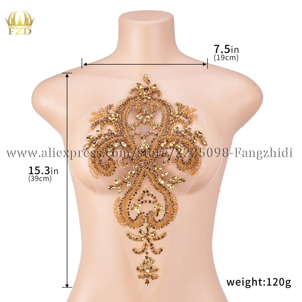 

FZD 1 шт. изысканные золотые стразы ручной работы с кристаллами овальные бриллиантовые аппликации, пришитые на свадебное платье, нашивка, украшения, аксессуары