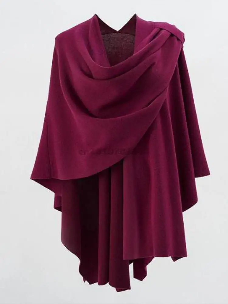 Unisex Tibetan Buddhist Lama Meditation Shawl Zen Knit Cape Poncho Wrap Asymmetric Wine Red Light Blue Spiritual Warm Breathable