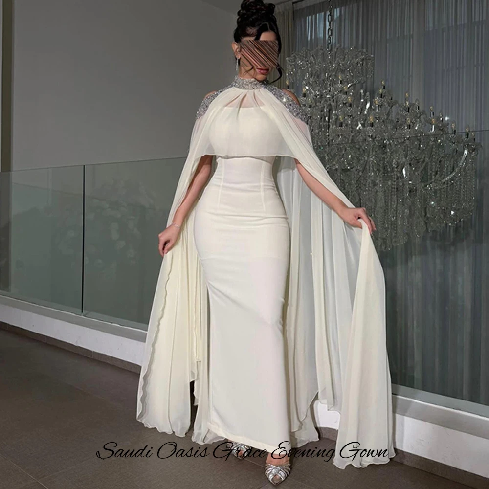 High Quality Satin Sleeveless Celebrity Gowns with Shawl Elegant Mermaid Vestido De Festa Delicate Crystal Customized Prom Dress image 6