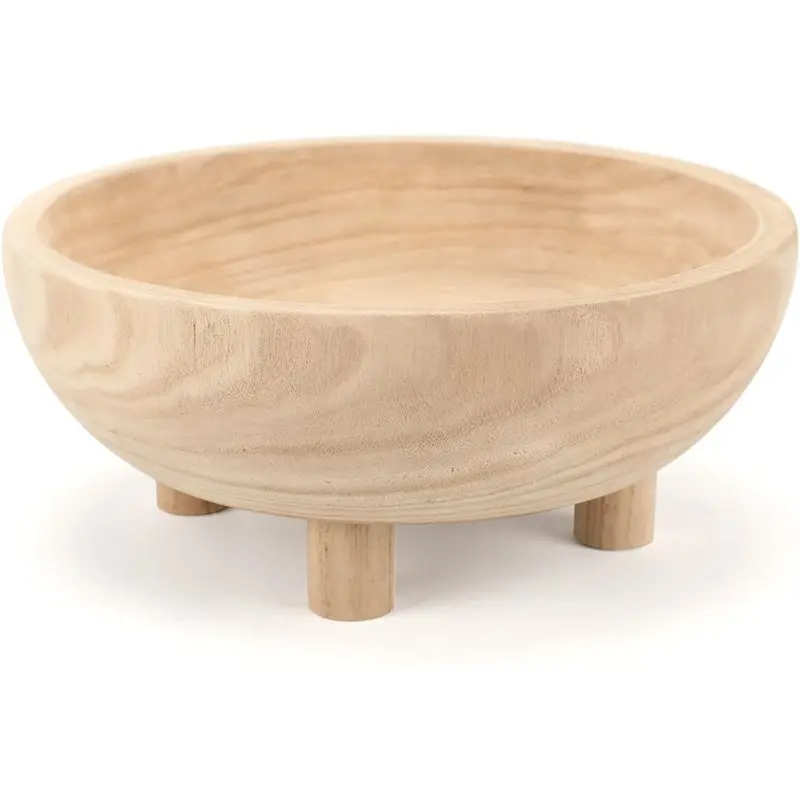 

Y74A-Decorative Wooden Bowl,11", Large Wood Fruit Bowl For Kitchen Counter, Key Bowl For Entryway Table Decoration Wood