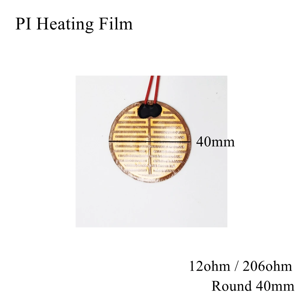 Round 40mm 5V 12V 24V 110V 220V PI Heating Film Polyimide Adhesive Electric Heater Plate Panel Pad Mat Fuel Foil Oil Engine Tank