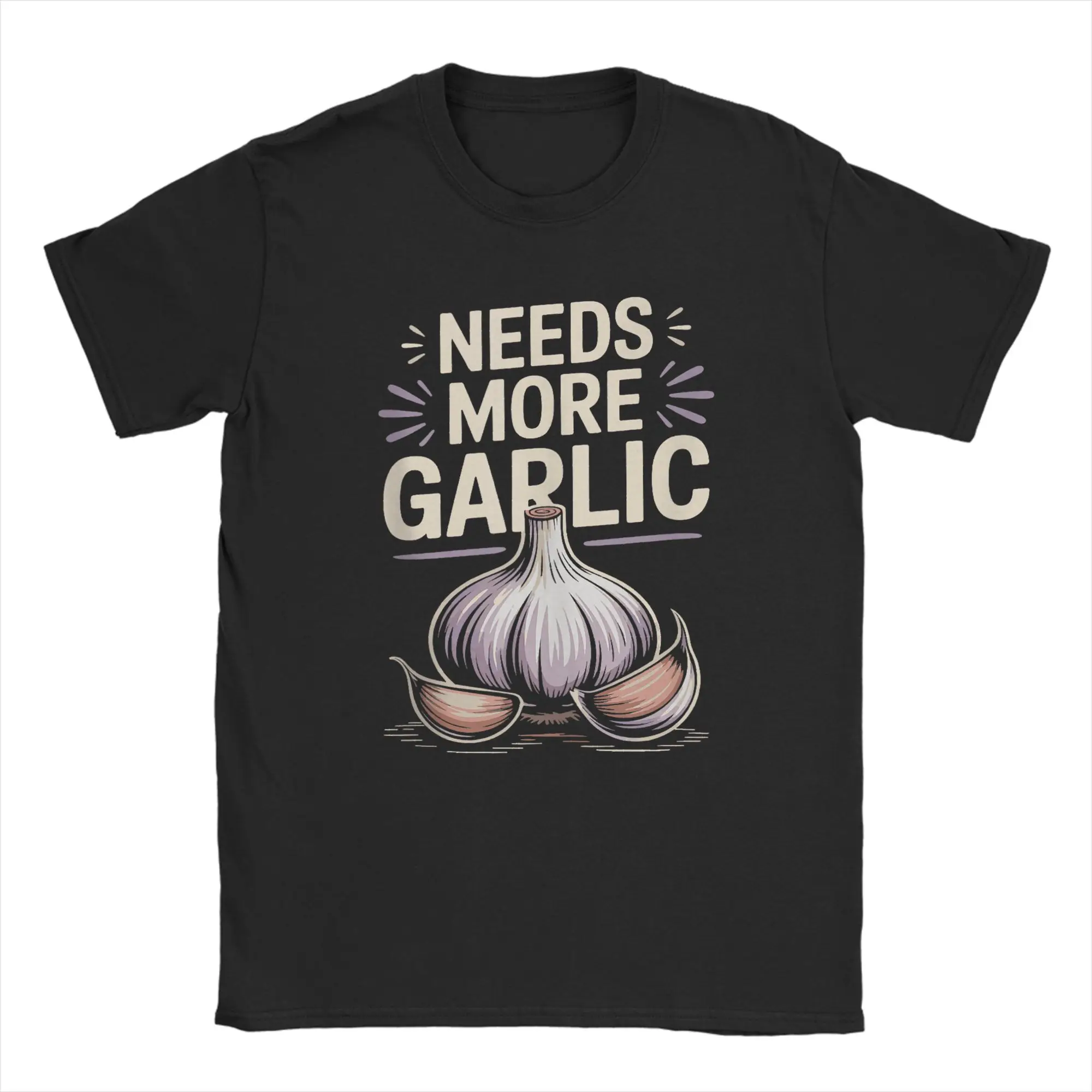 

Needs More Garlic Gourmet Cooking Seasoning Funny Garlic Men's T Shirts Humor Tees Short Sleeve T-Shirt Cotton Plus Size Tops