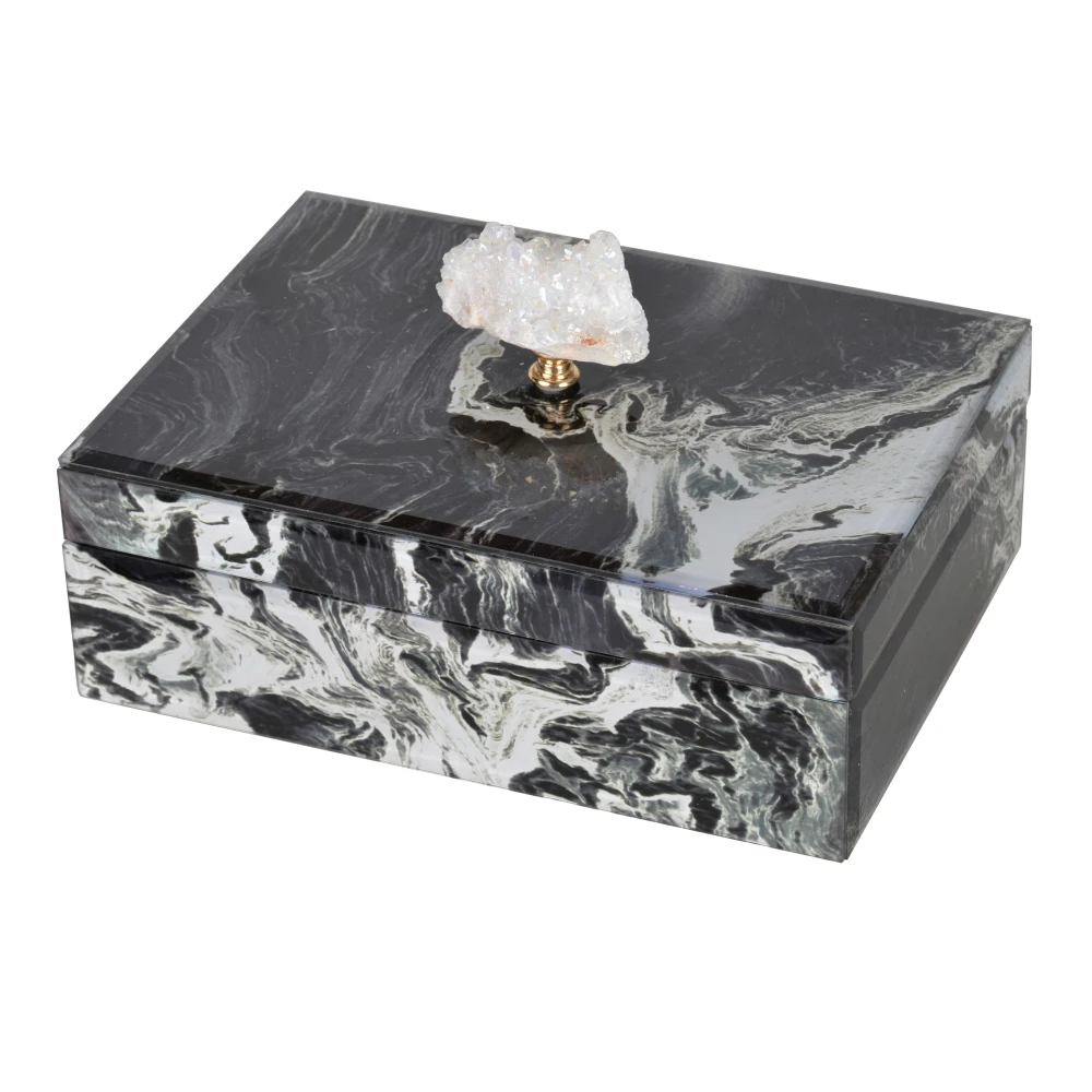 

10" X 7" X 5" Black Marbled Jewelry Box, Stackable Decorative Storage Boxes with Lids Makeup Organizer Box Makeup Organizer